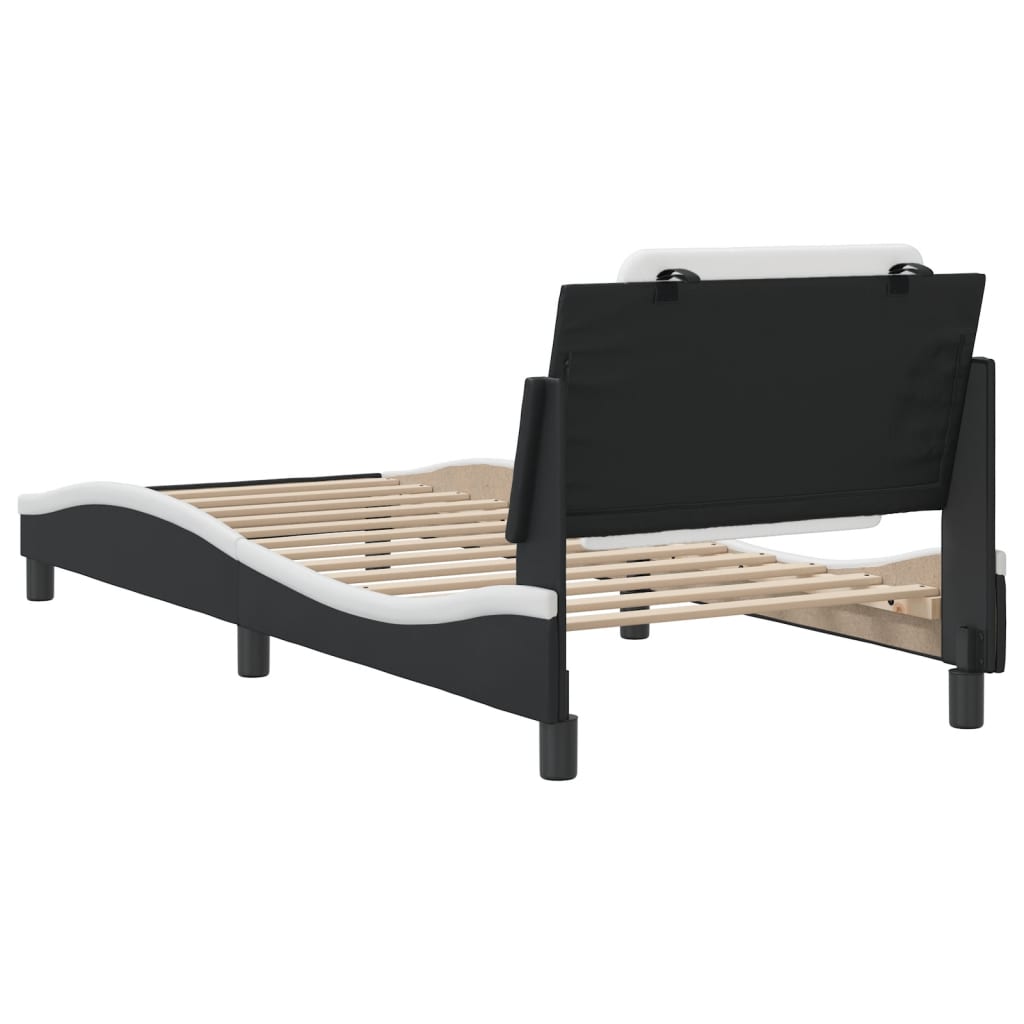 Bed Frame without Mattress "Zadar" Black and White 90x200 cm Faux Leather