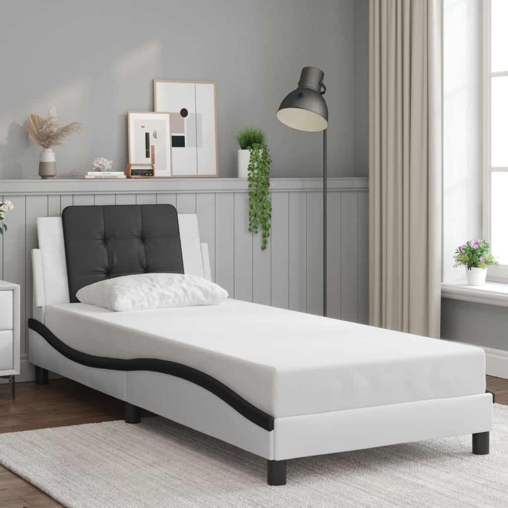 Bed Frame without Mattress "Zadar" White and Black 90x200 cm Faux Leather