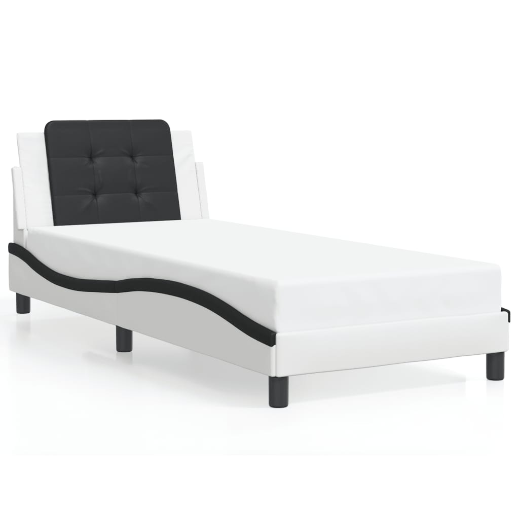 Bed Frame without Mattress "Zadar" White and Black 100x200 cm Faux Leather
