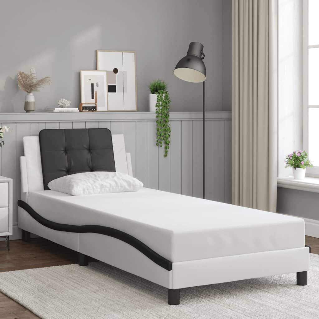 Bed Frame without Mattress "Zadar" White and Black 100x200 cm Faux Leather