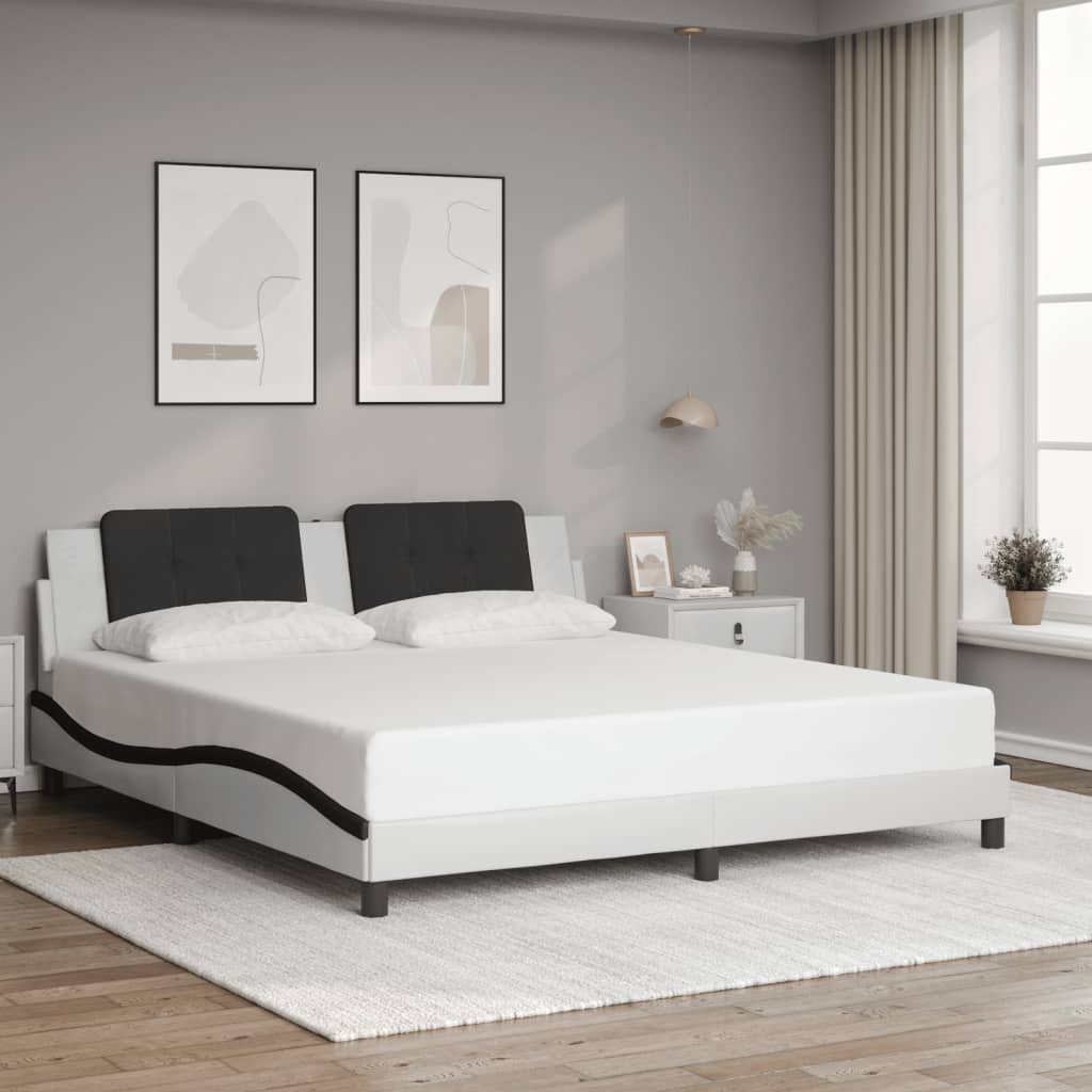 Bed Frame without Mattress "Zadar" White and Black 180x200 cm Super King Faux Leather