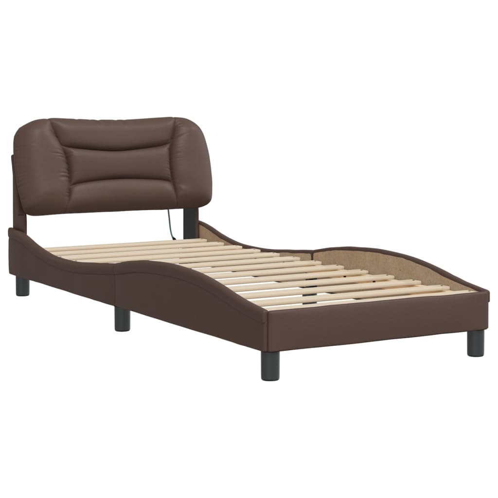 Bed Frame with LED without Mattress "Hvar" Brown 80x200 cm
