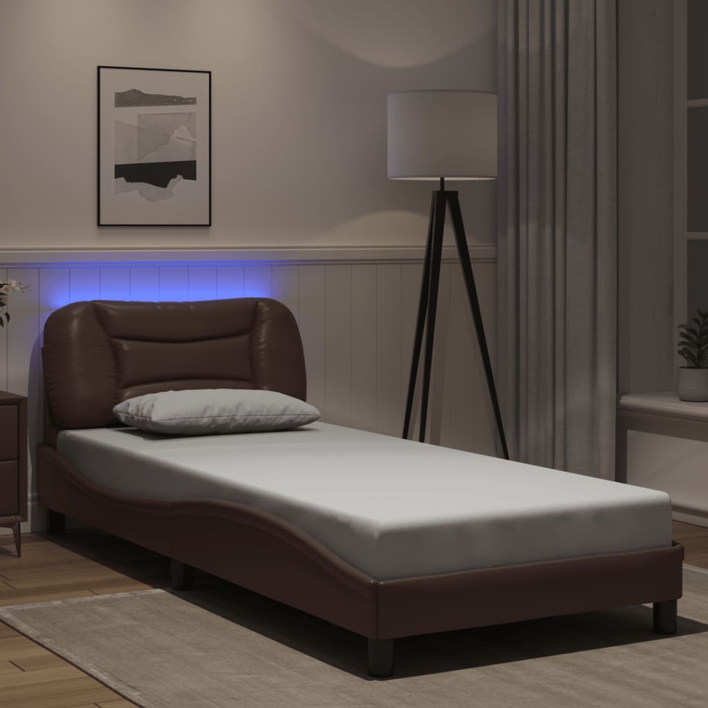 Bed Frame with LED without Mattress "Hvar" Brown 80x200 cm