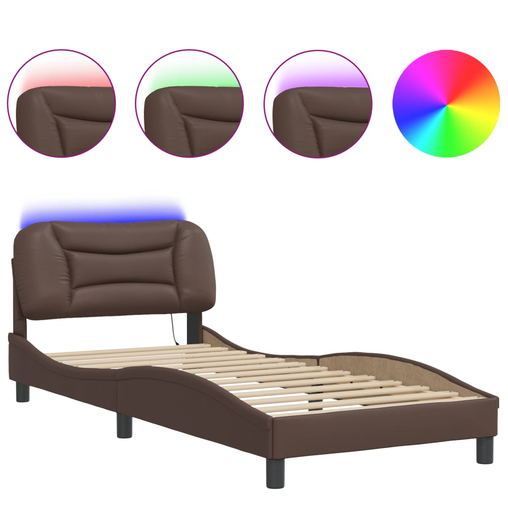 Bed Frame with LED without Mattress "Hvar" Brown 90x190 cm