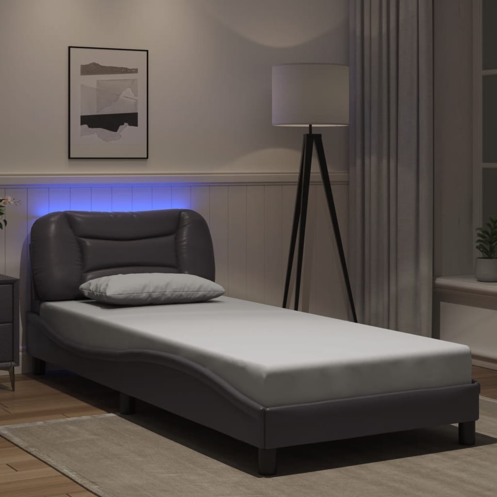 Bed Frame with LED without Mattress "Hvar" Grey 90x200 cm