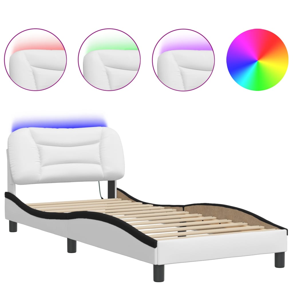 Bed Frame with LED without Mattress "Hvar" White and Black 90x200 cm