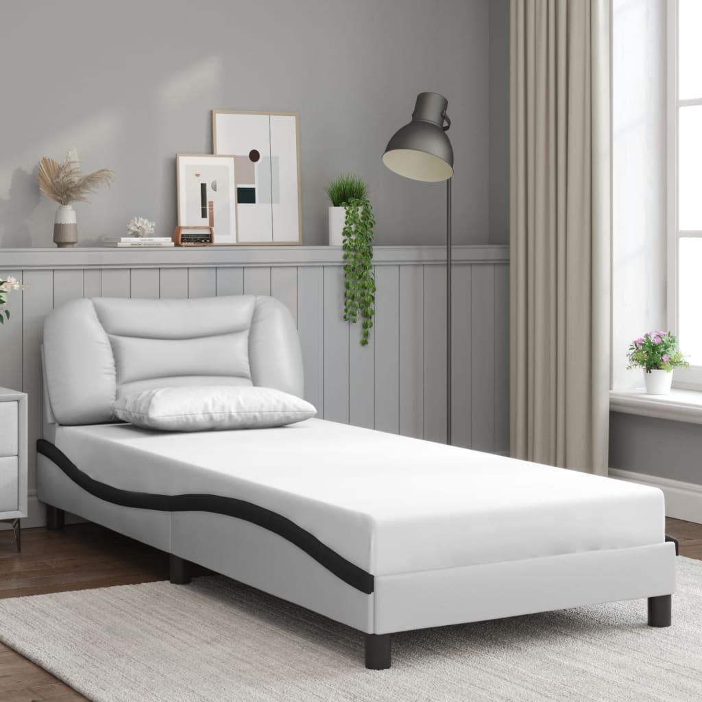 Bed Frame with LED without Mattress "Hvar" White and Black 90x200 cm