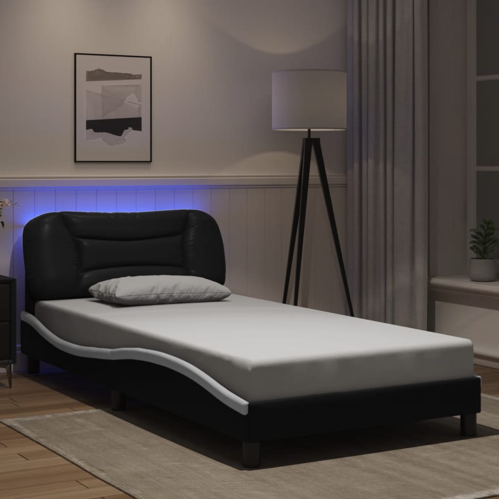 Bed Frame with LED without Mattress "Hvar" Black and White 100x200 cm