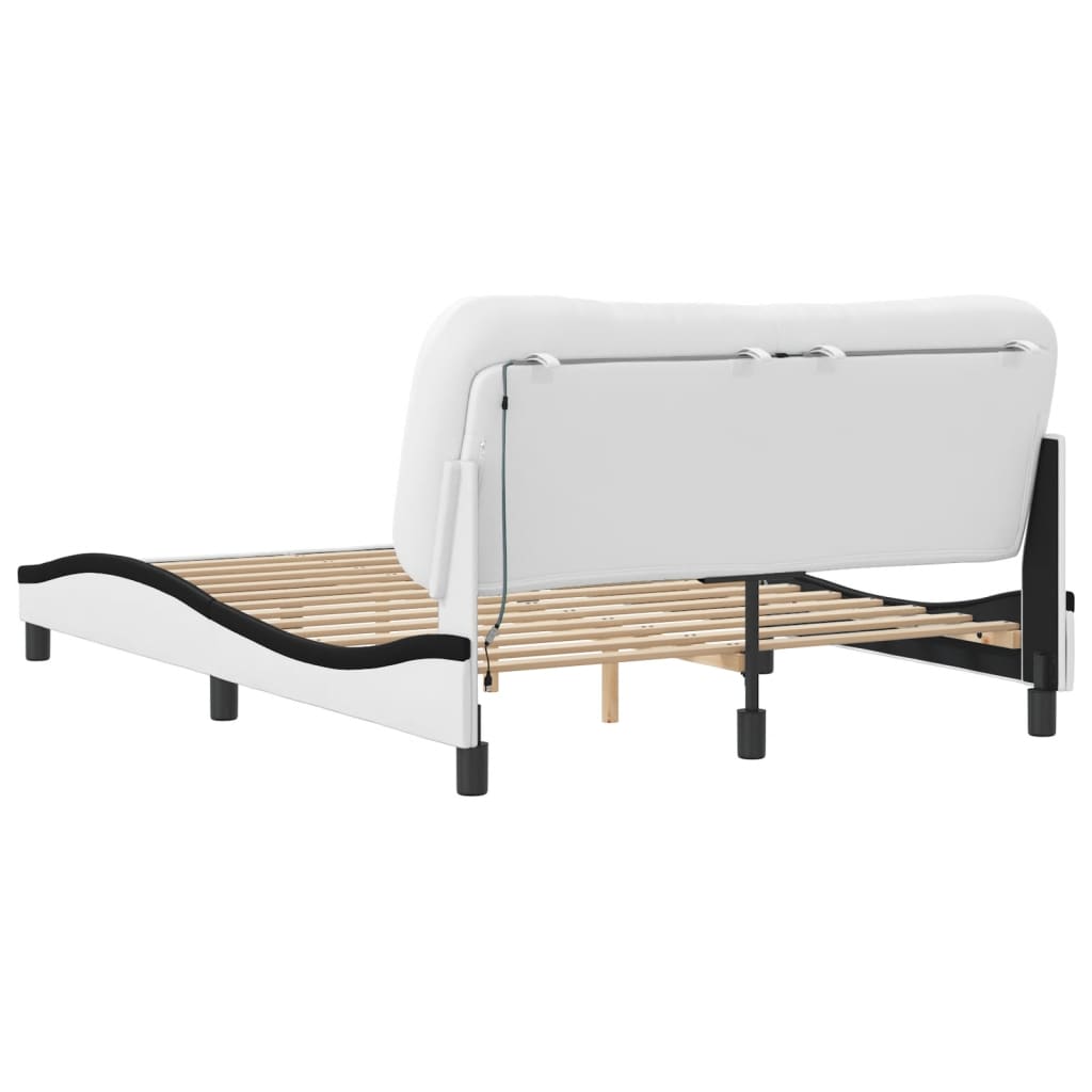 Bed Frame with LED without Mattress "Hvar" White and Black 120x200 cm