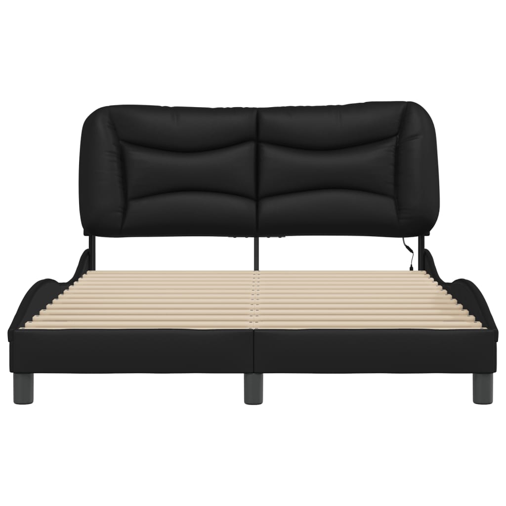 Bed Frame with LED without Mattress "Hvar" Black 140x190 cm
