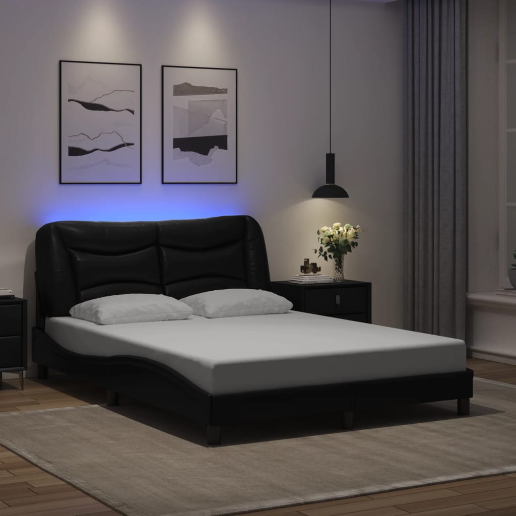 Bed Frame with LED without Mattress "Hvar" Black 140x190 cm