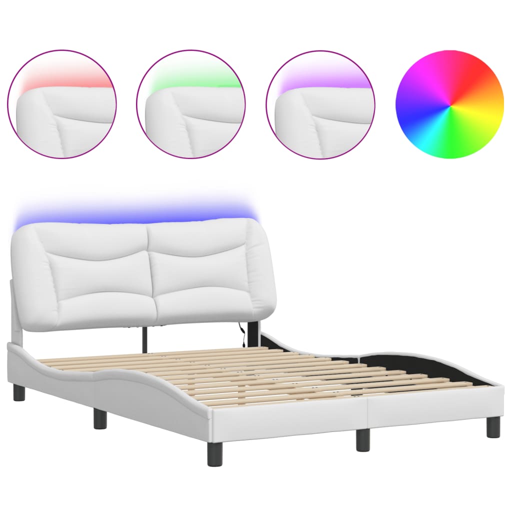 Bed Frame with LED without Mattress "Hvar" White 140x190 cm