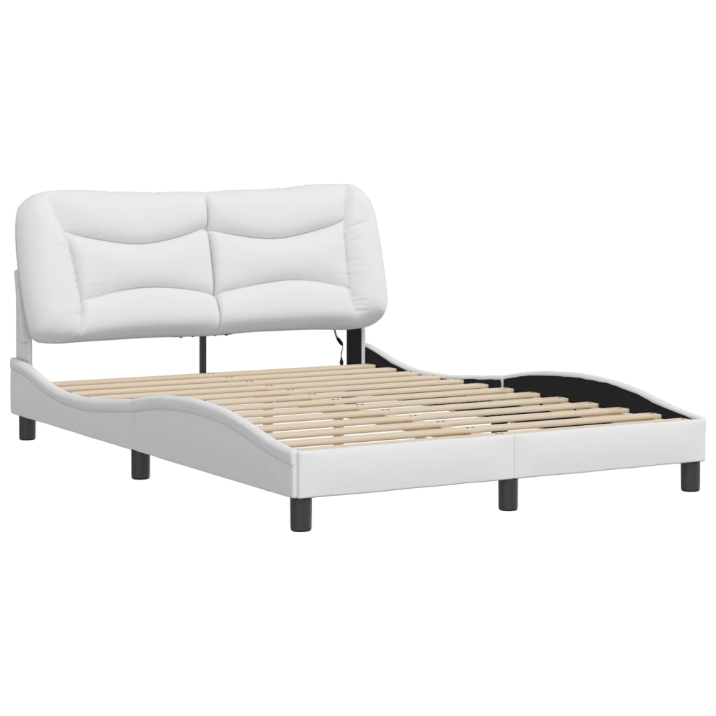 Bed Frame with LED without Mattress "Hvar" White 140x190 cm