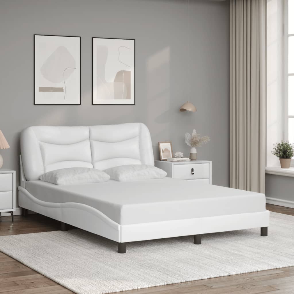Bed Frame with LED without Mattress "Hvar" White 140x190 cm