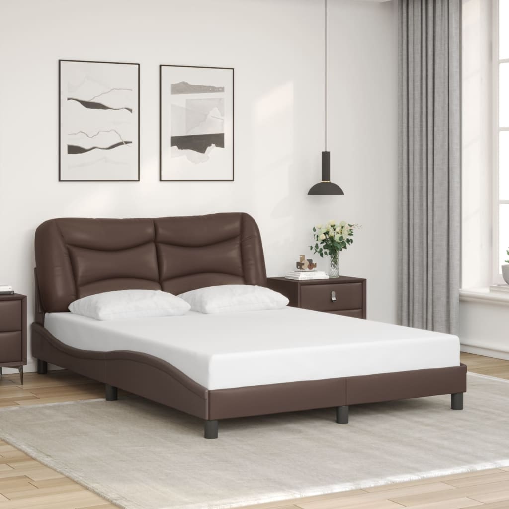 Bed Frame with LED without Mattress "Hvar" Brown 140x190 cm