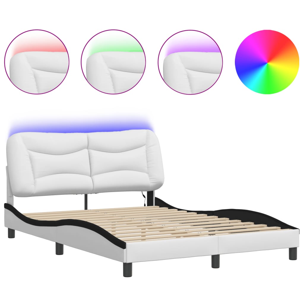 Bed Frame with LED without Mattress "Hvar" White and Black 140x190 cm