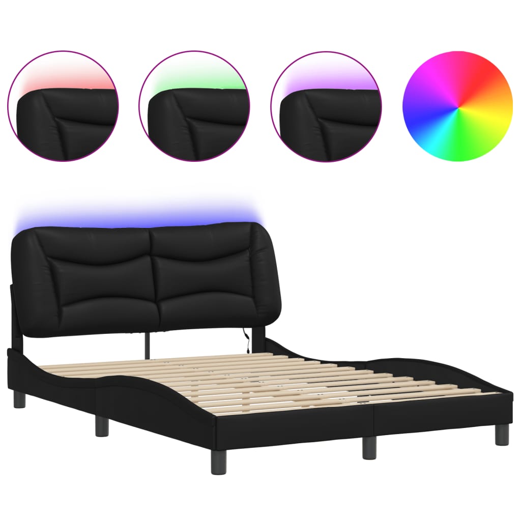 Bed Frame with LED without Mattress "Hvar" Black 140x200 cm