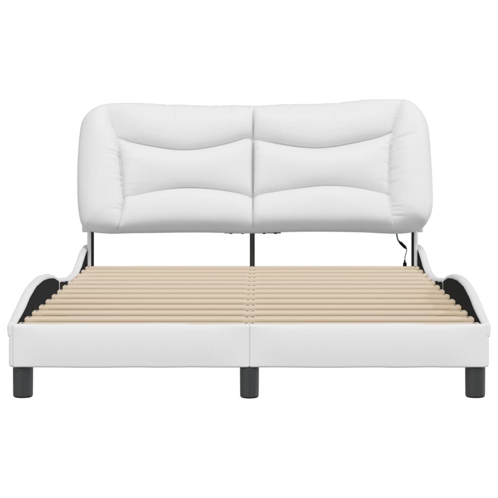 Bed Frame with LED without Mattress "Hvar" White 140x200 cm