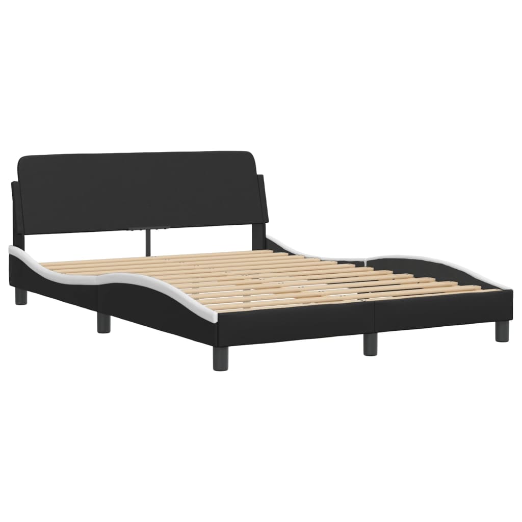 Bed Frame with LED without Mattress "Hvar" Black and White 140x200 cm