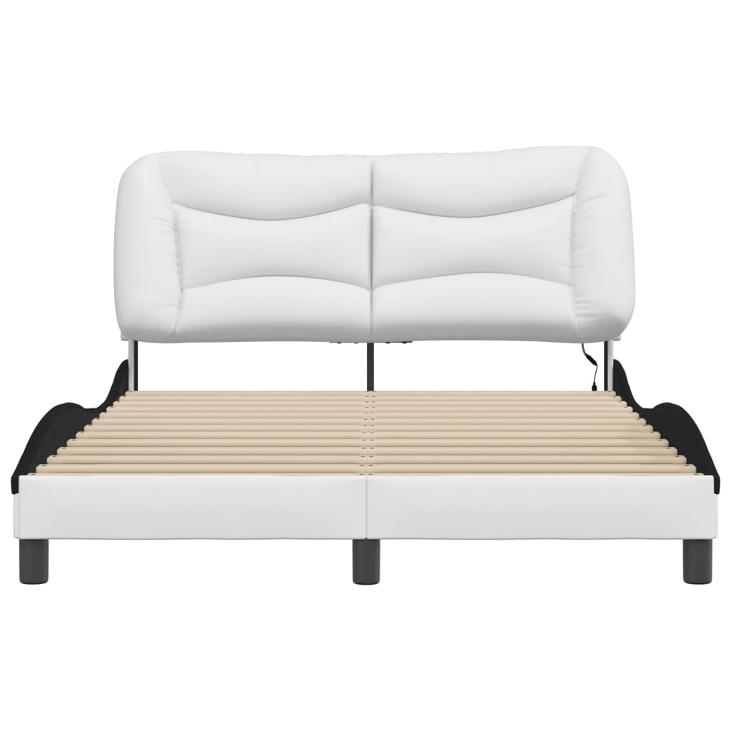 Bed Frame with LED without Mattress "Hvar" White and Black 140x200 cm