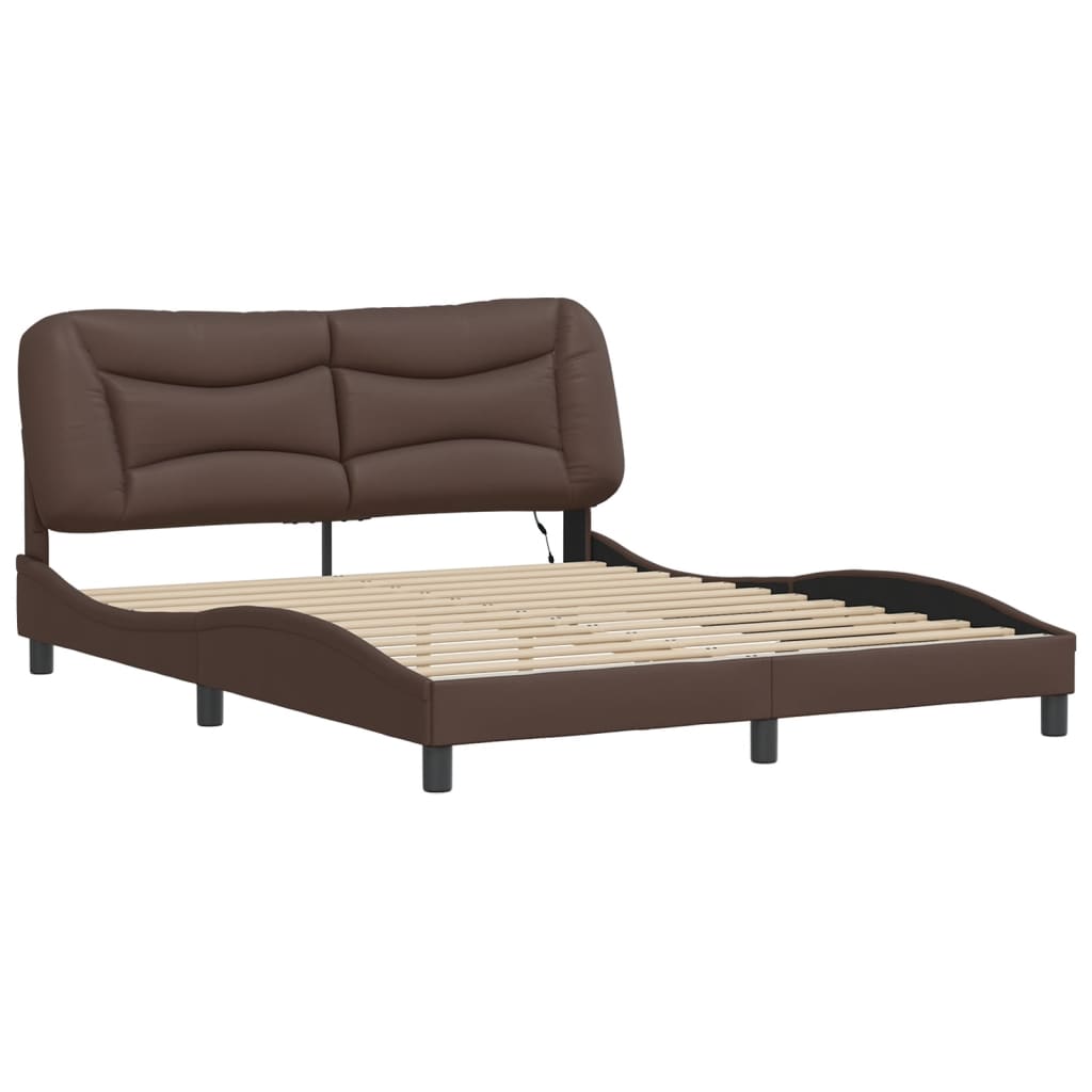 Bed Frame with LED without Mattress "Hvar" Brown 160x200 cm