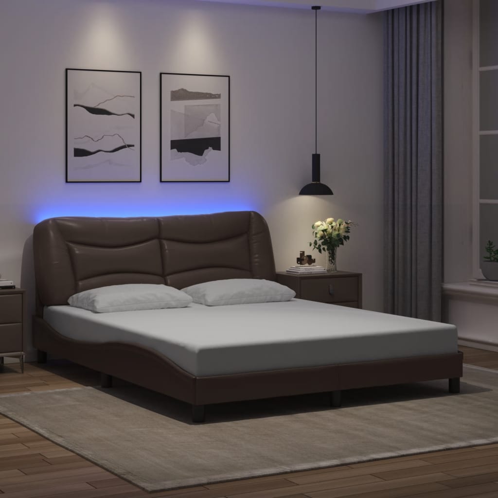 Bed Frame with LED without Mattress "Hvar" Brown 160x200 cm