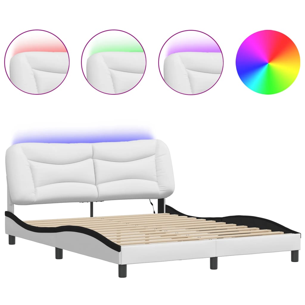 Bed Frame with LED without Mattress "Hvar" White and Black 160x200 cm