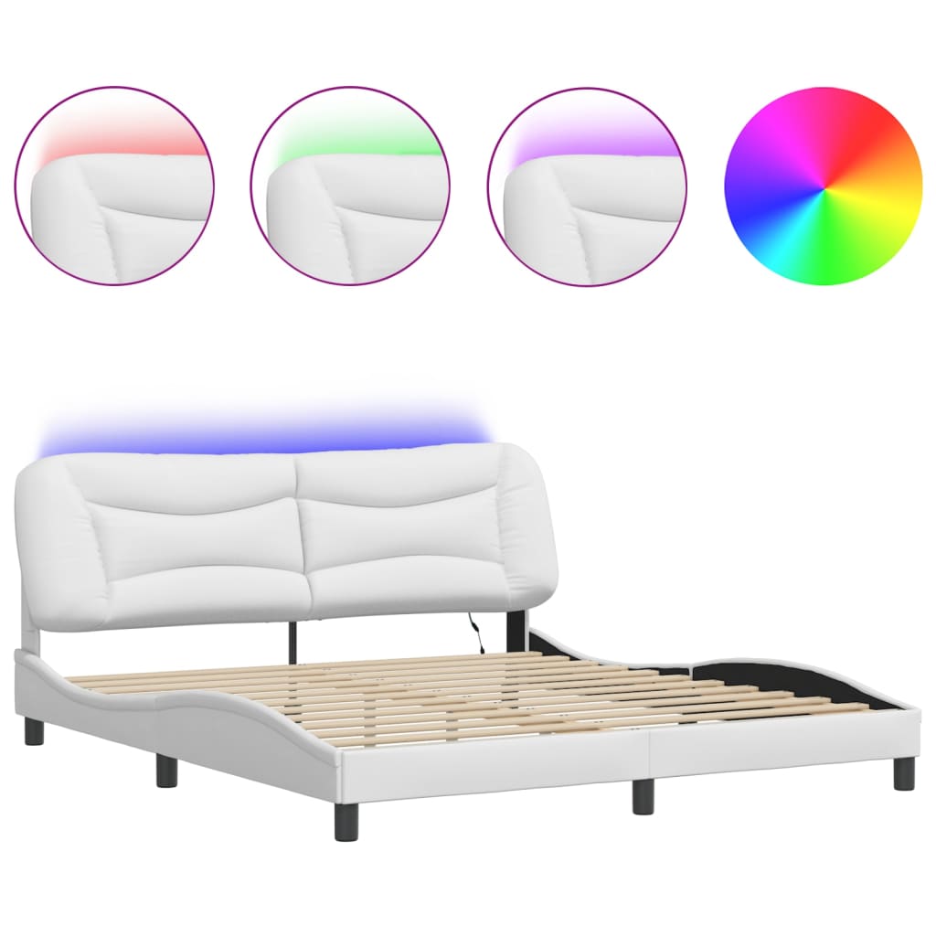 Bed Frame with LED without Mattress "Hvar" White 180x200 cm