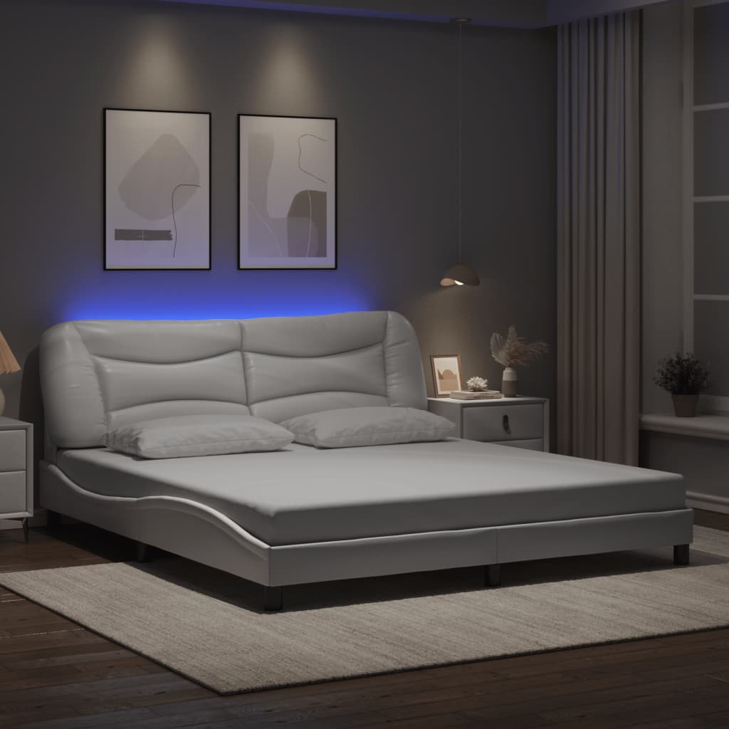 Bed Frame with LED without Mattress "Hvar" White 180x200 cm
