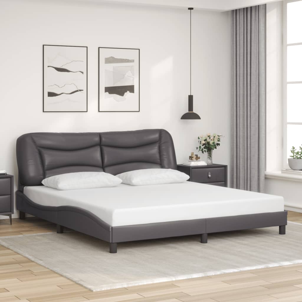 Bed Frame with LED without Mattress "Hvar" Grey 180x200 cm