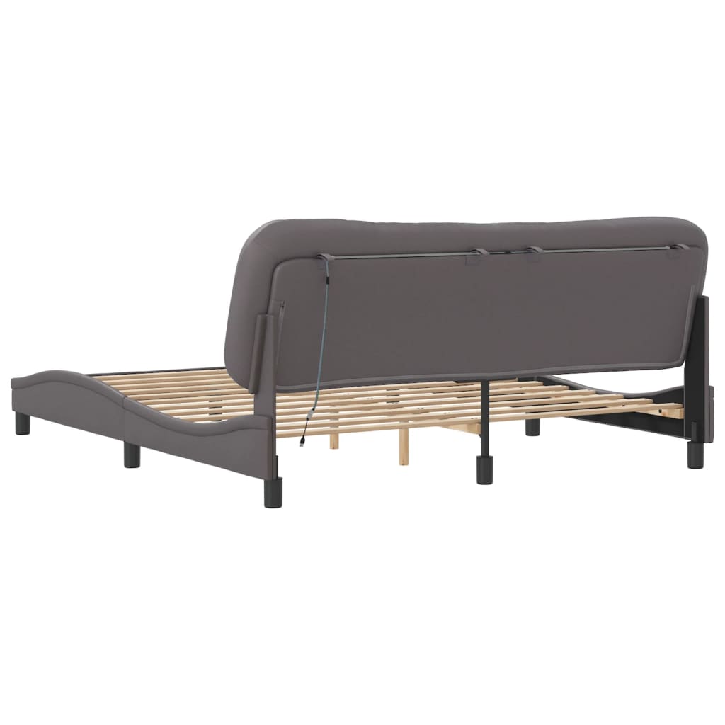 Bed Frame with LED without Mattress "Hvar" Grey 180x200 cm