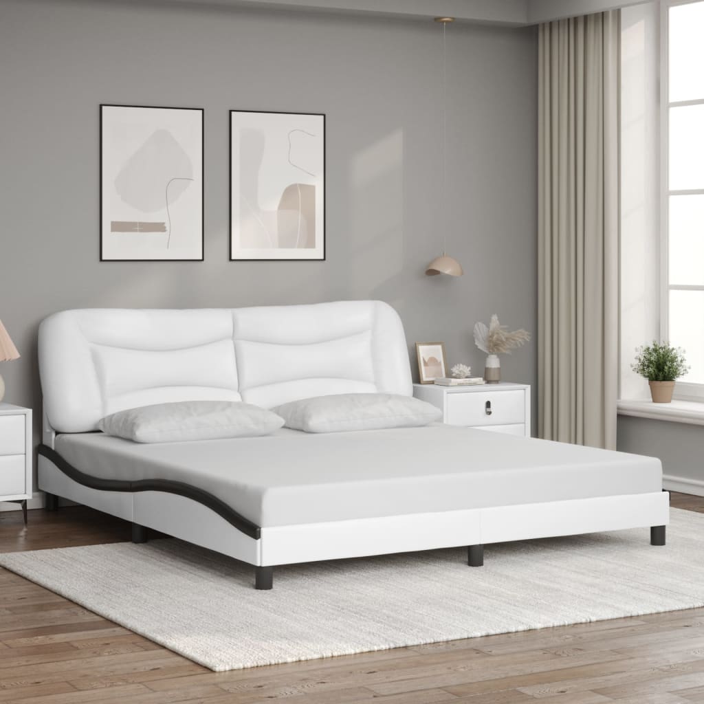 Bed Frame with LED without Mattress "Hvar" White and Black 180x200 cm