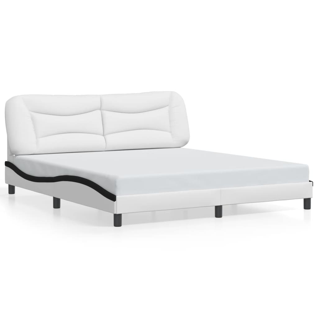 Bed Frame with LED without Mattress "Hvar" White and Black 180x200 cm