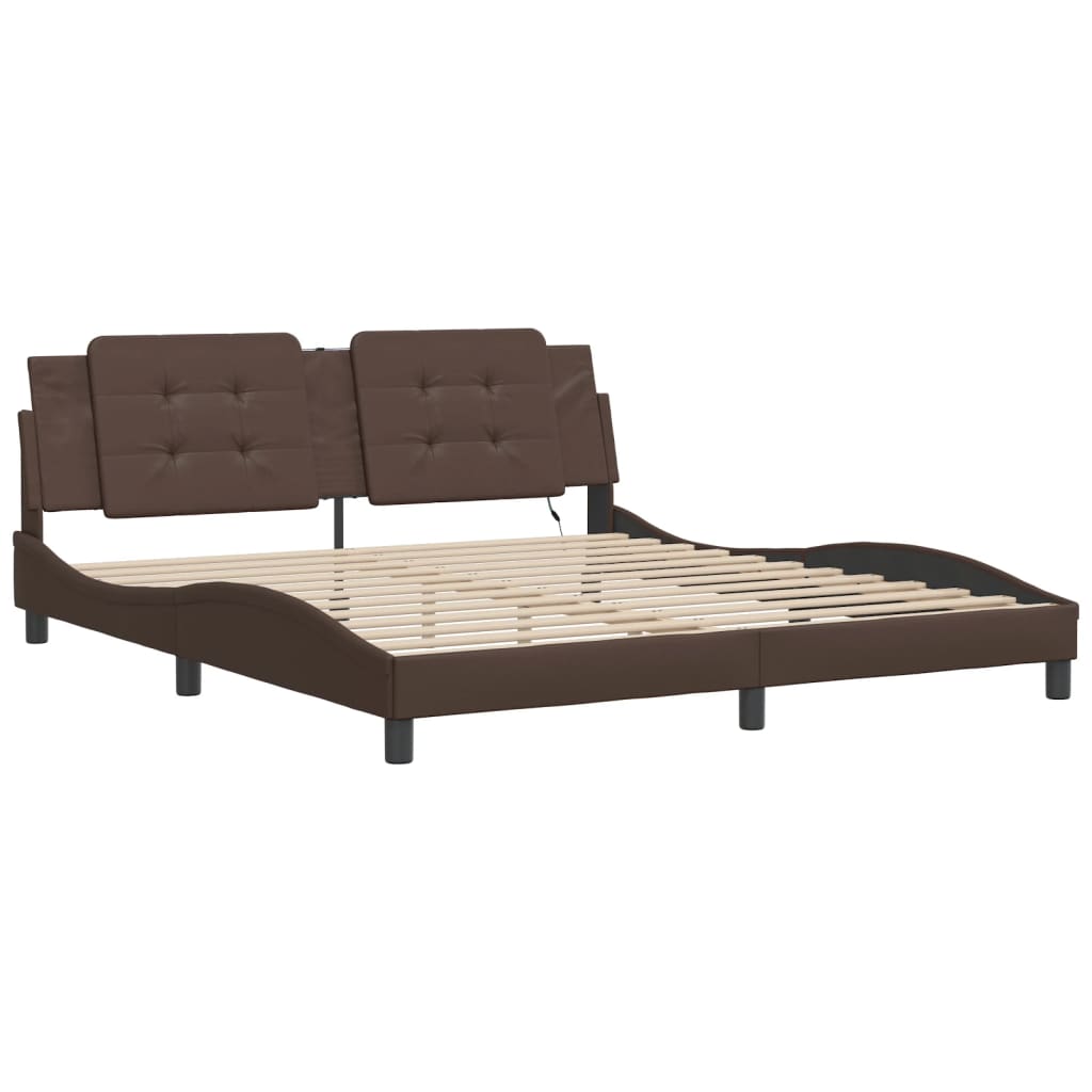 Bed Frame with LED without Mattress "Zadar" Brown 160x200 cm