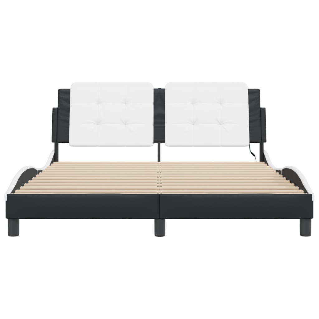 Bed Frame with LED without Mattress "Zadar" White and Black 160x200 cm