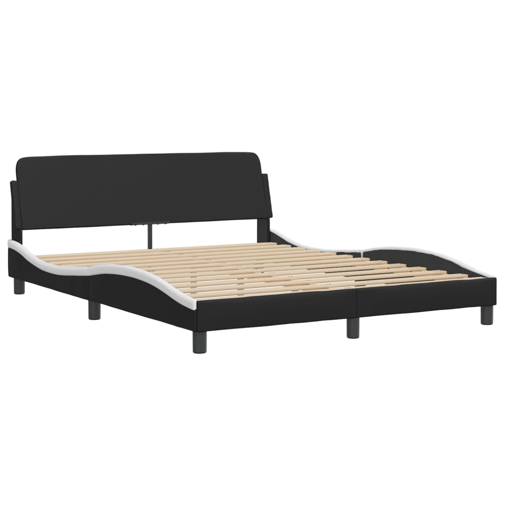 Bed Frame with LED without Mattress "Zadar" White and Black 160x200 cm