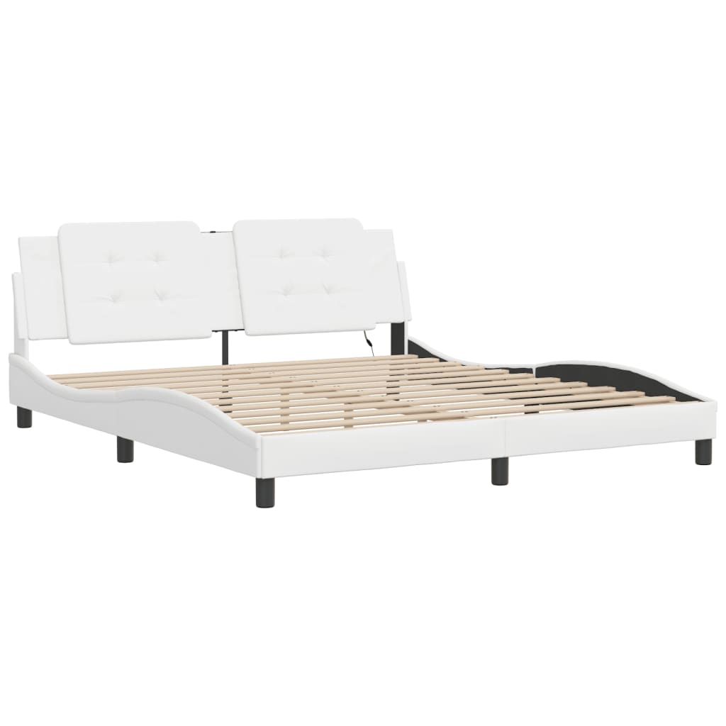 Bed Frame with LED without Mattress "Zadar" White 180x200 cm