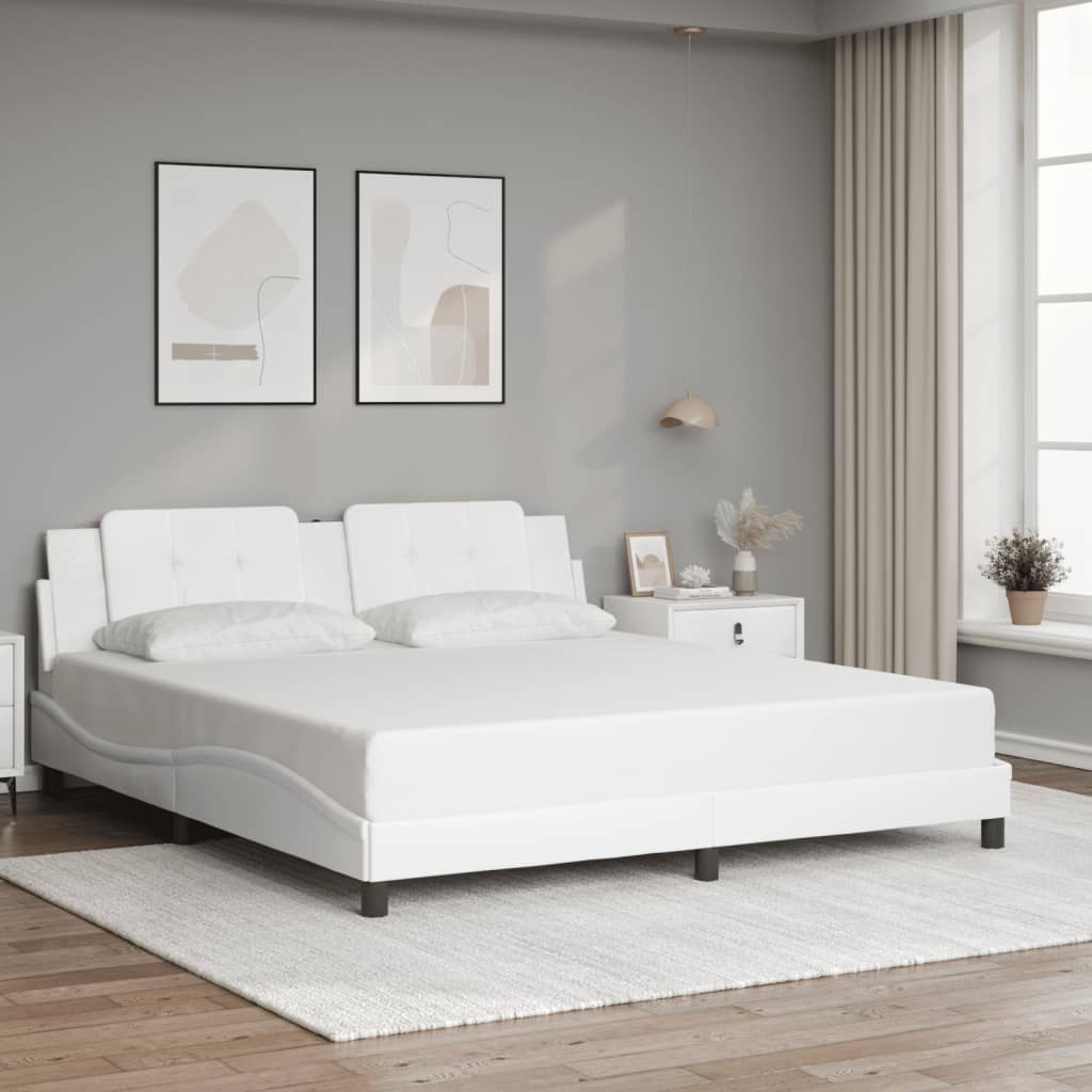 Bed Frame with LED without Mattress "Zadar" White 180x200 cm