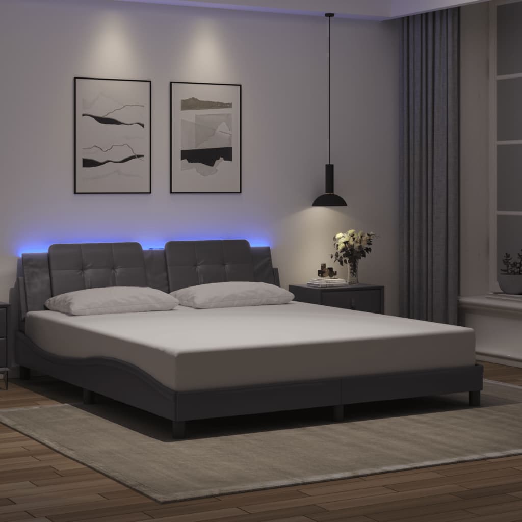 Bed Frame with LED without Mattress "Zadar" Grey 180x200 cm
