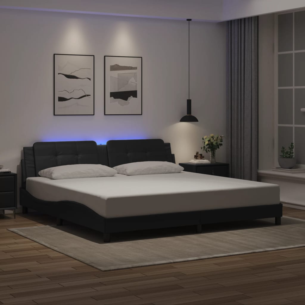 Bed Frame with LED without Mattress "Zadar" Black 200x200 cm