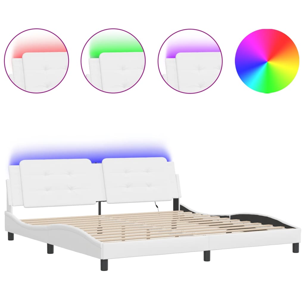 Bed Frame with LED without Mattress "Zadar" White 200x200 cm