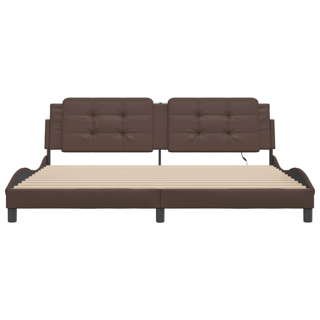 Bed Frame with LED without Mattress "Zadar" Brown 200x200 cm