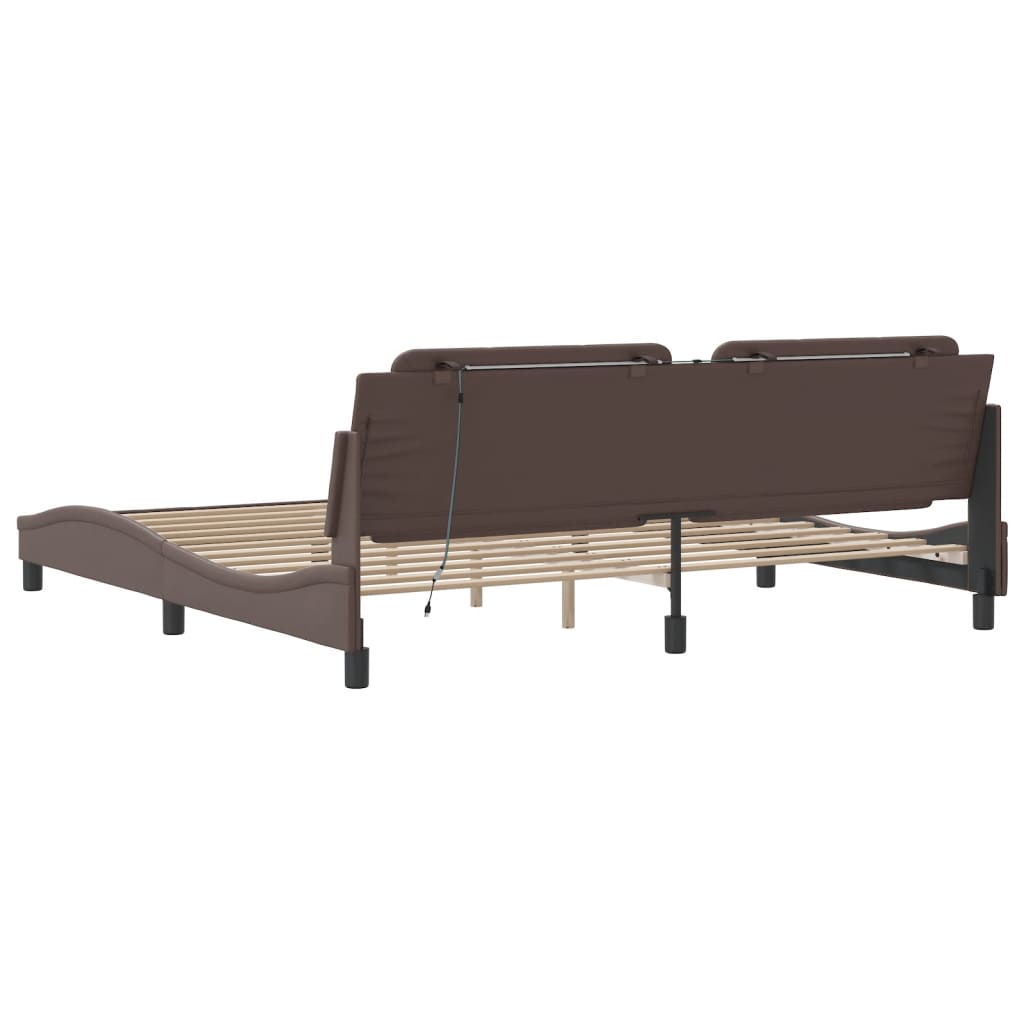 Bed Frame with LED without Mattress "Zadar" Brown 200x200 cm