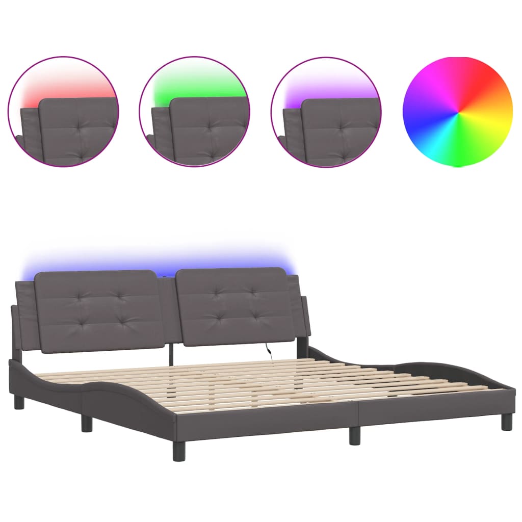 Bed Frame with LED without Mattress "Zadar" Grey 200x200 cm