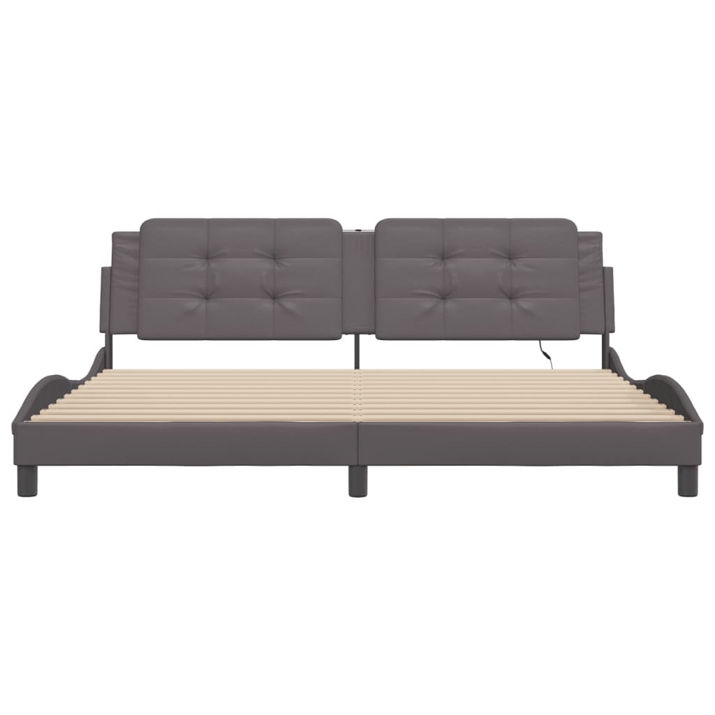 Bed Frame with LED without Mattress "Zadar" Grey 200x200 cm
