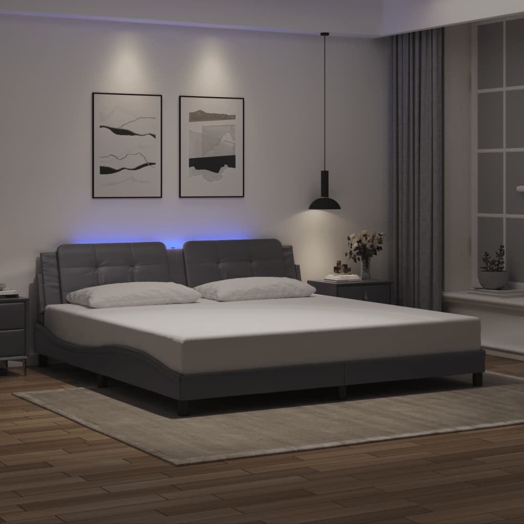 Bed Frame with LED without Mattress "Zadar" Grey 200x200 cm