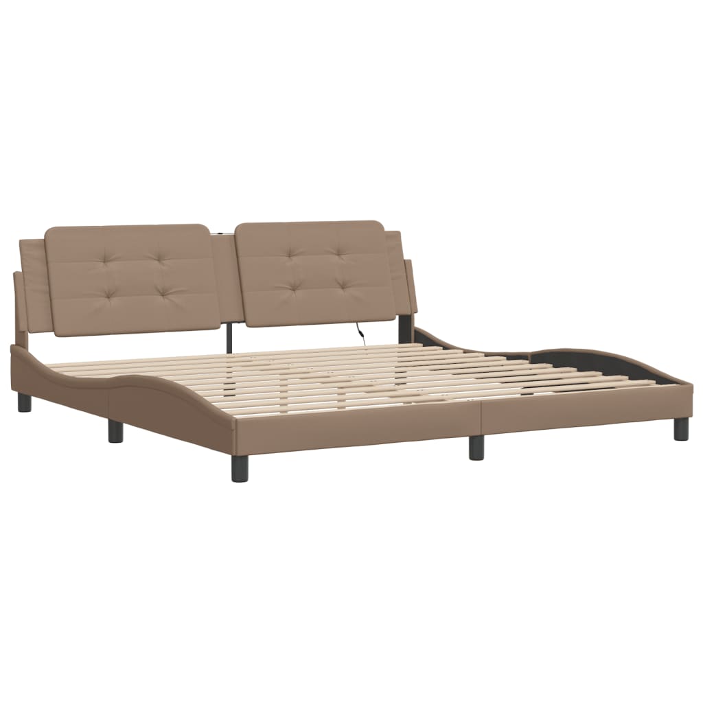 Bed Frame with LED without Mattress "Zadar" Cappuccino 200x200 cm