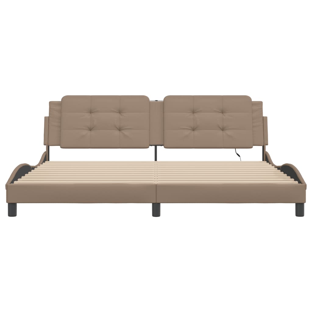 Bed Frame with LED without Mattress "Zadar" Cappuccino 200x200 cm