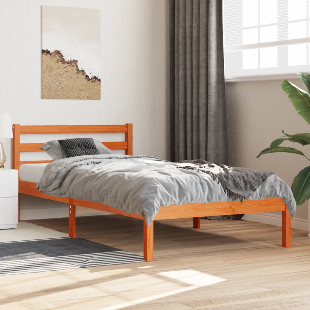 Bed Frame without Mattress Wax Brown 75x190 cm Small Single Solid Wood Pine