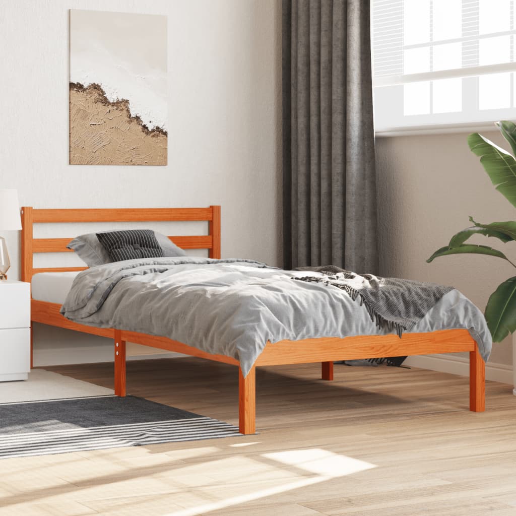 Bed Frame without Mattress Wax Brown 90x190 cm Single Solid Wood Pine